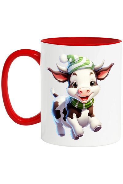 StoryGift Romania Mug with a cow frolicking with happiness | illustration | cheerful | hat | cold, With,STG.