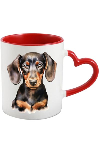 StoryGift Romania Mug with a curious Dachshund puppy | illustration | for dog lovers | neg, Cu,STG.