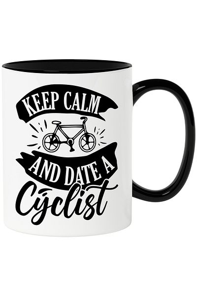 StoryGift Romania Mug with a message urging you to stay calm and meet a female cyclist c, Cu,STG.