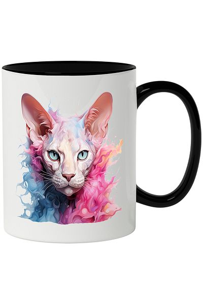 StoryGift Romania Cat Head Mug, Sphynx, Abstract, Paint, Illustration, Multicolor 330 ml, , With ,STG .