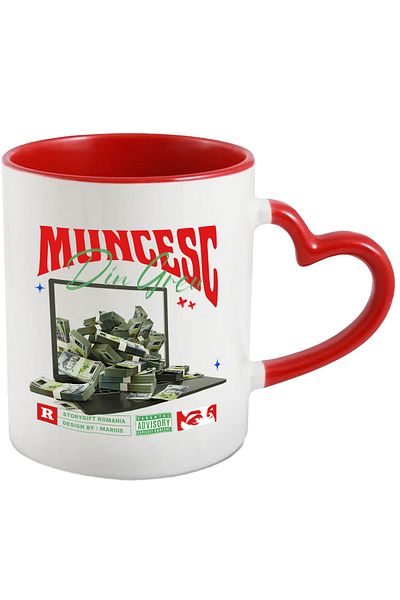 StoryGift Romania I Work Hard on Laptop Mug - Stack of Romanian Money of 500 Lei, 330ml, Ce, Cu, STG.