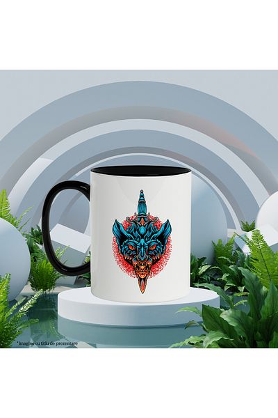 StoryGift Romania Bat Head Mug, Monster, Dagger, Blood, Circle, Splashes, Multicolor 330 ml, , With ,STG .