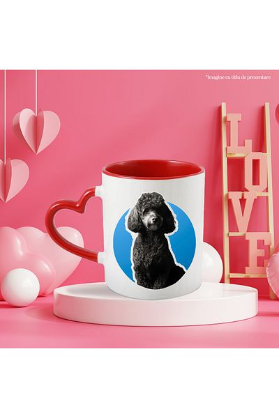 StoryGift Romania Mug with Dog Portrait Blue Background, Poodle Breed, Puppy, Fluffy, Black Fur, I, With,STG.