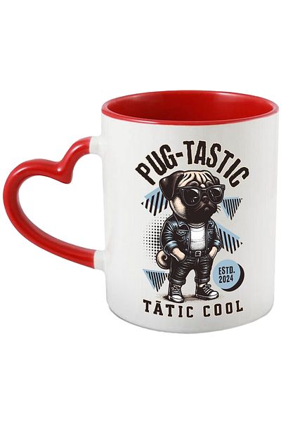 StoryGift Romania Pug-tastic Dog Mug. Cool Dad Family, 330ml, Ceramic with Red Heart Handle, With,STG.