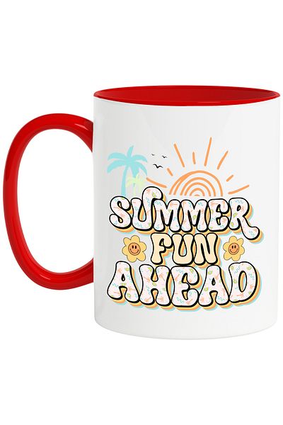 StoryGift Romania Mug with the message "Summer fun ahead", summer, vacation, relaxation, holiday, illustrated, With ,STG.