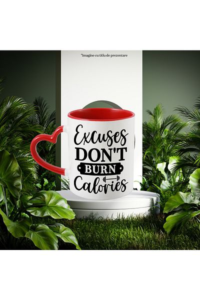 StoryGift Romania Mug with a message that urges you to exercise, because excuses don't burn calories, With ,STG