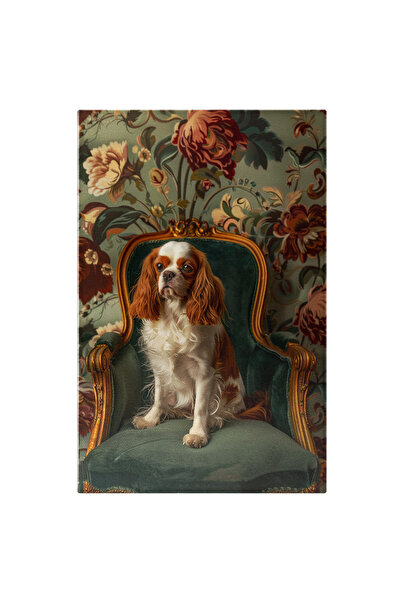 StoryGift Romania Tablou Canvas Caine Cavalier King Charles Spaniel Alb Cu Pete Si Urechi Maro Langa Peretele Al