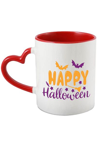 StoryGift Romania Mug with illustration showing bats and the message "Happy Halloween" - Halloween feri, Cu,STG.