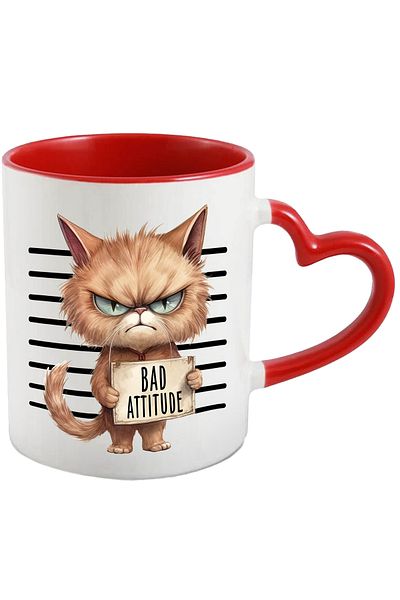 StoryGift Romania Mug with cat in prison with the message "Bad attitude", inappropriate attitude, With ,STG