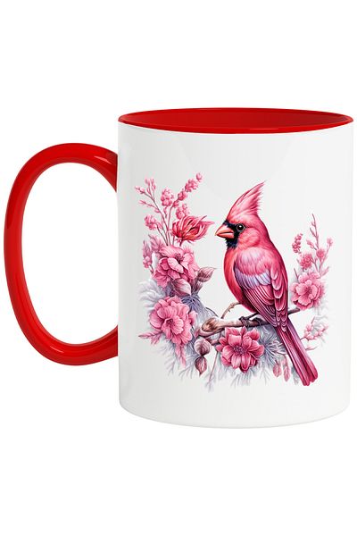StoryGift Romania Mug with a pink bird | illustration | flowers | branch | serious | little care, With ,STG.