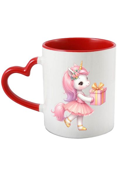 StoryGift Romania Mug with a unicorn holding a gift | illustration | ballet dress | gift | fl, With ,STG .