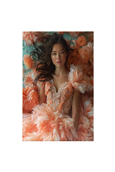 StoryGift Romania Tablou Canvas Reflexii În Bloom Fata Cu Rochia Peach Așezat...