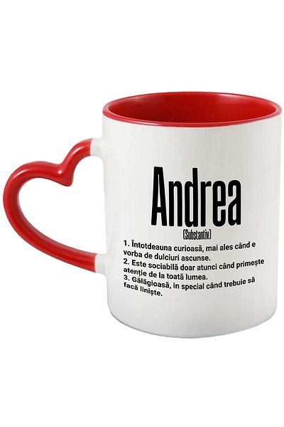 StoryGift Romania Mug With Name Andrea, and Funny Message, Curious, Sociable, Noisy, 330ml,, With,STG.