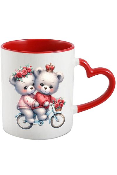 StoryGift Romania Mug with a bear and a bear riding a bike | illustration | wreath, With ,STG.