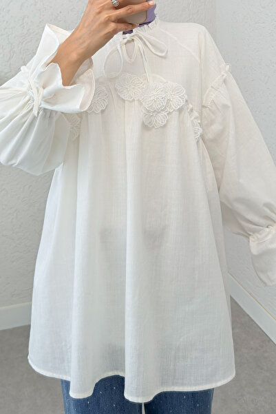 Salih Çelebi Brode Detaylı Tunik 2311 - KREM