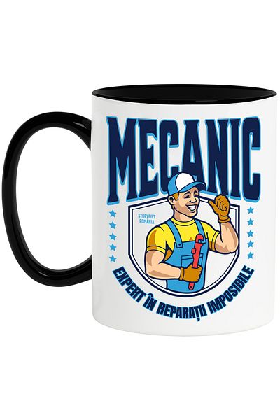 StoryGift Romania Mechanic Man Mug - Expert in impossible repairs, 330ml, Ceramic with N Handle, With, STG.