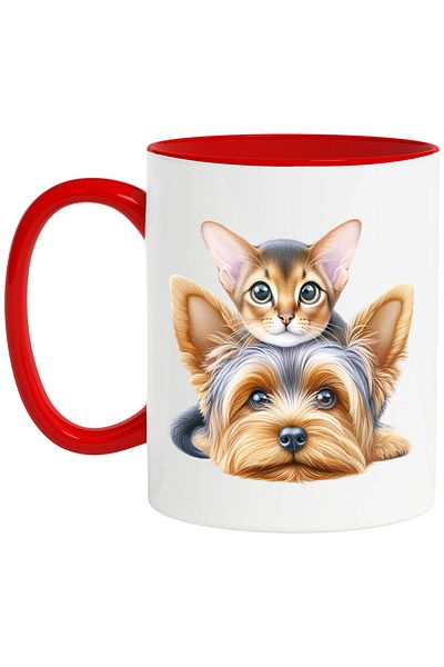 StoryGift Romania Mug with a kitten and a puppy, illustration, friendship, understanding, playful, on, With, STG.