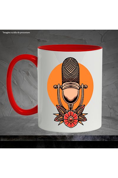 StoryGift Romania Microphone Mug, Circle, Flower, Spikes, Leaf, Retro, Multicolor 330 ml, Ceramic, With ,STG
