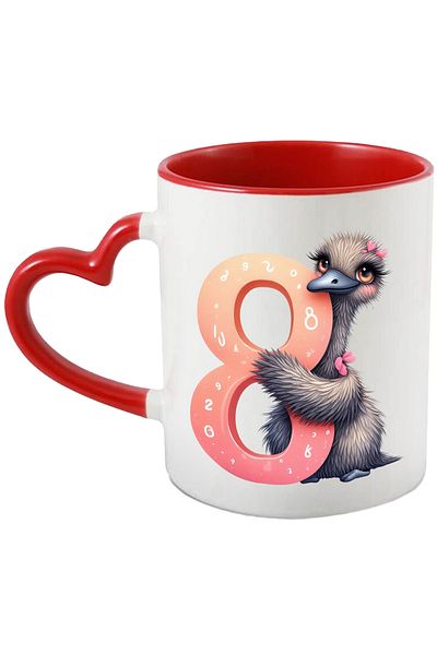 StoryGift Romania Mug with number 8, illustration, for children, ostrich, school, student, learn with Handle, With, STG.