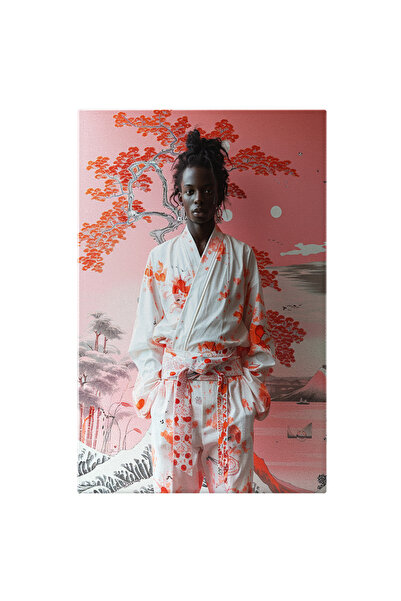 StoryGift Romania Tablou Canvas Barbat African Turist In Japonia In Kimono Al...