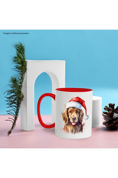 StoryGift Romania Mug With Puppy, Fez, Christmas, Watercolor, Paint Splatters, Winter, Multicolor 330 ml, With ,STG.