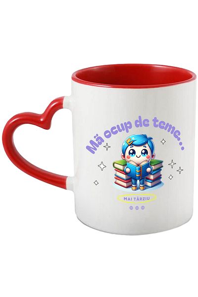 StoryGift Romania I'll Do My Homework Later Mug School Child, 330ml, Ceramic With Heart Handle Ro, With ,stg
