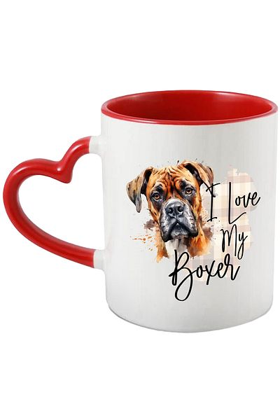 StoryGift Romania Mug with the message "I love my Boxer", dog, pet, illustration, love, With,STG.