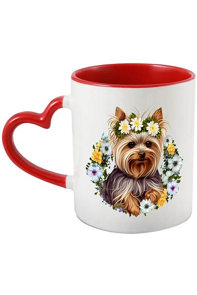 StoryGift Romania Mug with a furry puppy with white flowers on its head | flower crown around it, With ,STG.