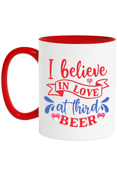 StoryGift Romania Mug with hearts and the message "I believe in love on the third beer" - alcoholic beverage c, Cu,STG.