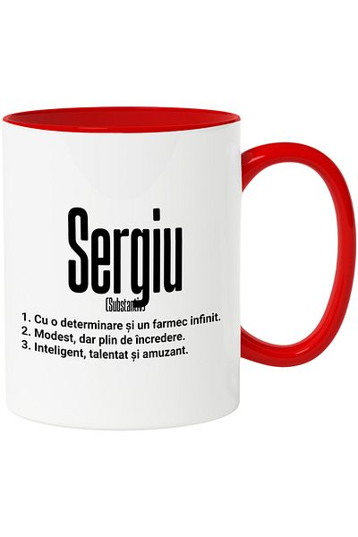 StoryGift Romania Mug With Name Sergiu, Determination, Modest, Intelligent, Funny, Personalized, C, With, STG.