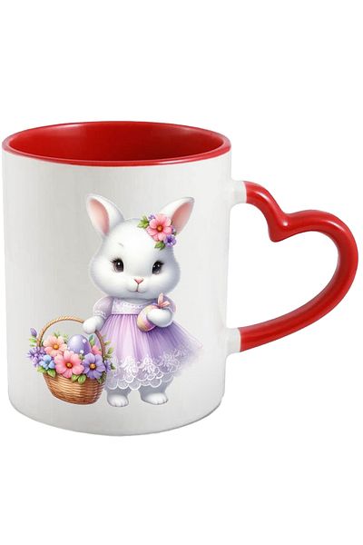 StoryGift Romania Mug with a cheerful bunny | illustration | basket with flowers | dress | purple | egg, With ,STG.