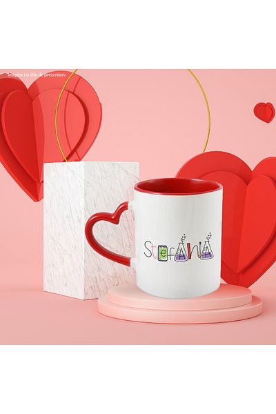 StoryGift Romania Mug With Name Stefania, School, Chemistry, Subjects, Algebra, Geometry, 330ml, Sky, With, left