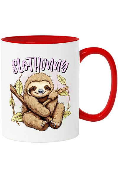 StoryGift Romania Mug with sloth/lazy animal with the message "Slothunng", branches, leaves, illustration,, With ,STG.