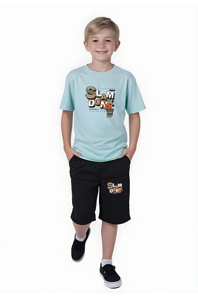 FYK KİDS Boy's Summer Slam Dunk Printed Bottom-Top Suit