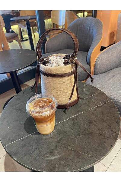 EBROU Brown Women's Wicker Zra Bucket Model Hand and Shoulder Bag