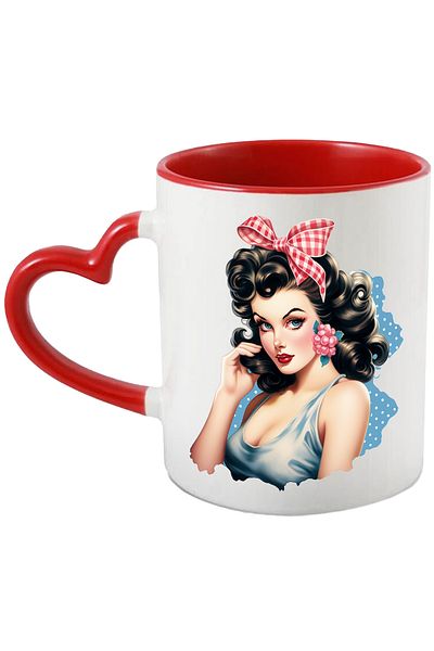 StoryGift Romania Mug with beautiful brunette woman, illustration, retro style, old, old fashioned, f, With ,STG .