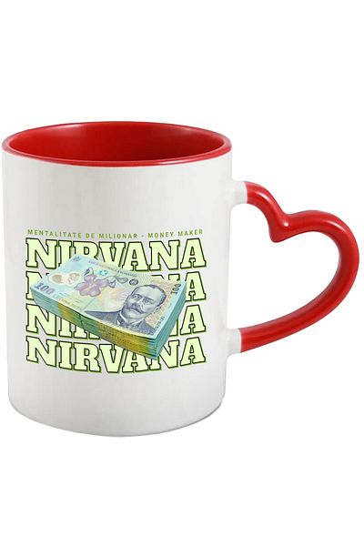 StoryGift Romania Mug __Nirvana_ - 100 Romanian Lei, 330ml, Ceramic with Red Heart Handle, With Handle, STG.