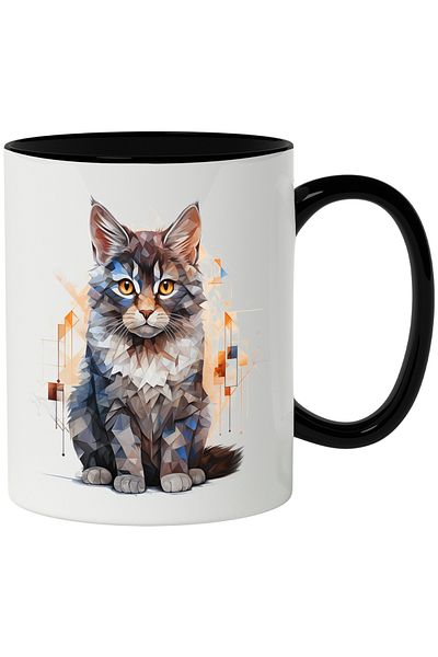 StoryGift Romania Mug With Cat, Mosaic, Geometric, Triangle, Tail, Multicolor 330 ml, Ceramic, With,STG.