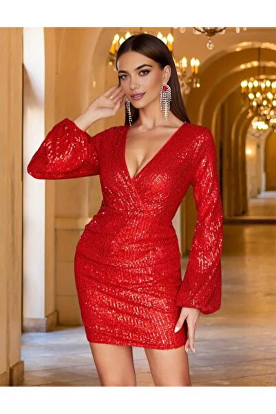 MODAS BOYUNDAN BAGLAMALI SIRTI AÇIK YIRTMAÇLI MİNİ ELBİSE