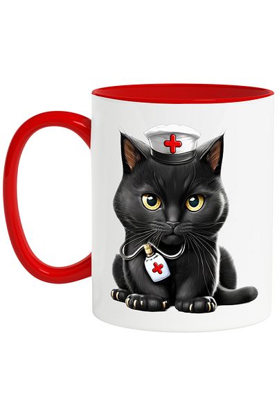 StoryGift Romania Mug with a serious black cat | illustration | medicine | nursing | , With ,STG
