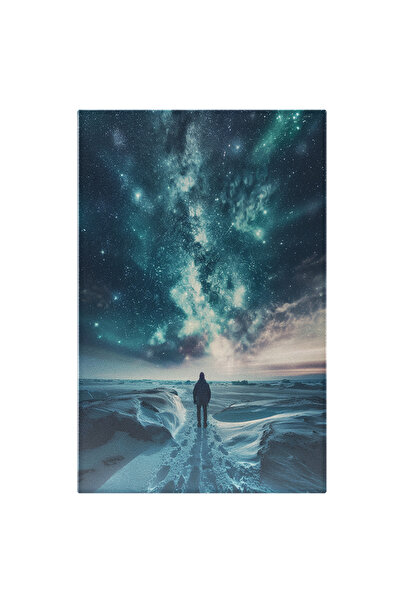 StoryGift Romania Tablou Canvas: Persoană Cu Spatele La Cameră Privind Cerul Instelat Și Nuanțe De Albastru-gala