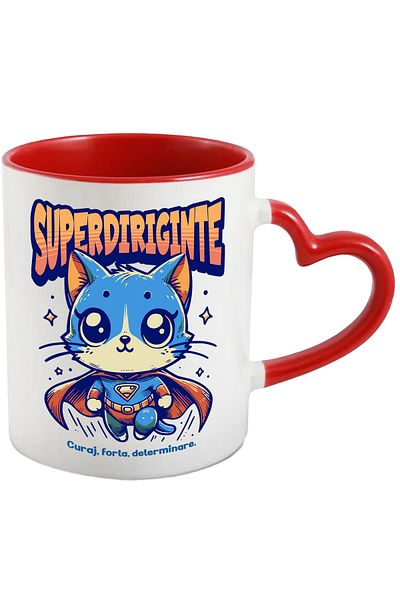 StoryGift Romania Super Conductor Mug, Superhero, Flying Cat, 330ml, Ceramic with Heart Handle, With,STG.