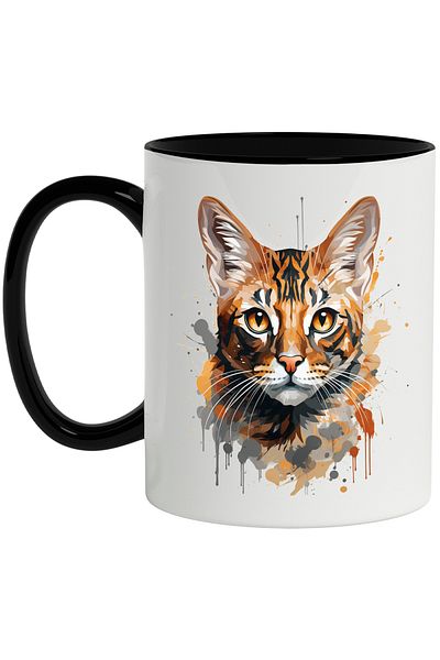 StoryGift Romania Cat Head Mug, Watercolor, Illustration, Animal, Multicolor 330 ml, Ceramics, With ,STG.