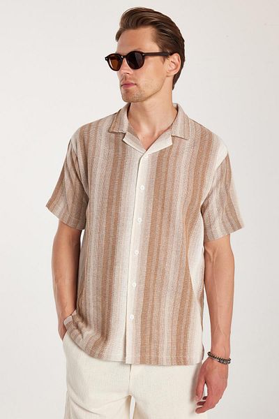 Tudors Ανδρικό πουκάμισο Relax Fit Oversize Flowy Comfortable Fit ριγέ λινό εφέ