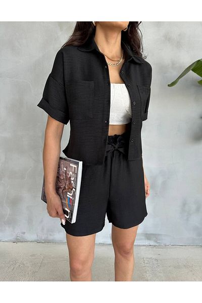 ALLEYTA Women's Lacing Detailed Shorts Shirt Linen Set Lns New Season