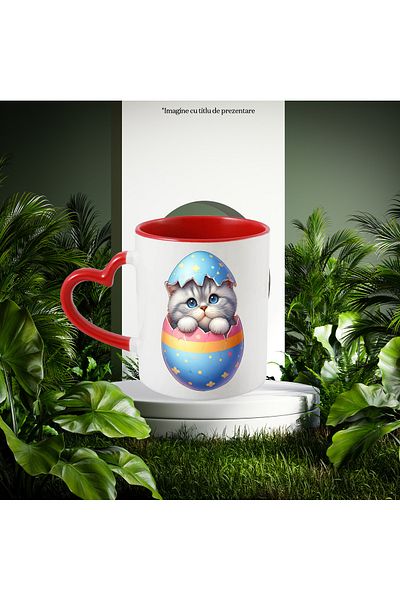 StoryGift Romania Mug with a shy kitten coming out of a broken egg | illustration | for love, With ,STG