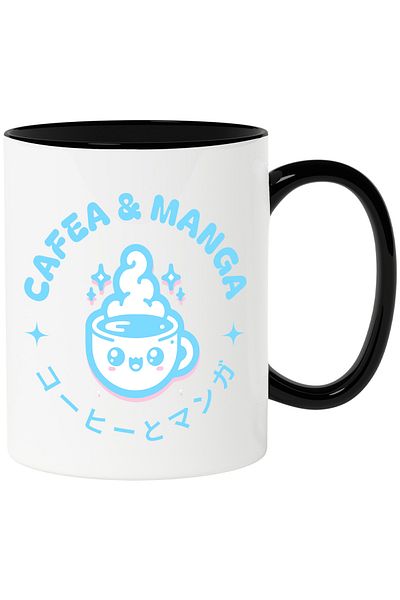 StoryGift Romania Coffee and Manga Cup Happy Cup Energy Aroma, 330ml, Ceramic with Black Handle, With, STG.