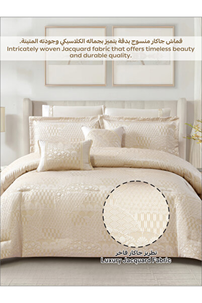 Donetella Premium King Comforter Set 8-Pcs, Jacquard Bedding with 350 GSM Poly Silk Filling
