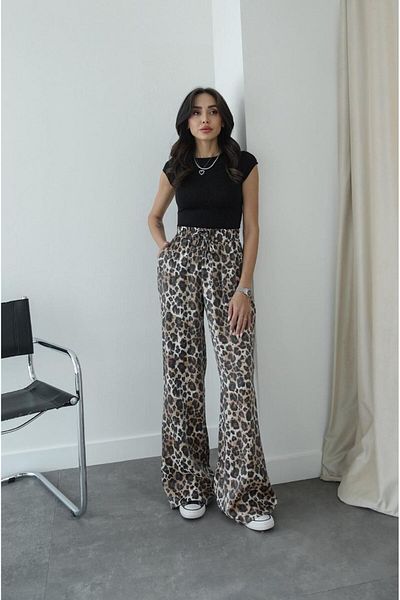 AlisaSu Brown Shiny Patterned Wide Leg Trousers