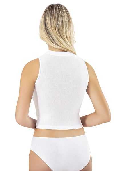 Cansoy Turtleneck Ribbed Padded Ribbed White Crop 6805
